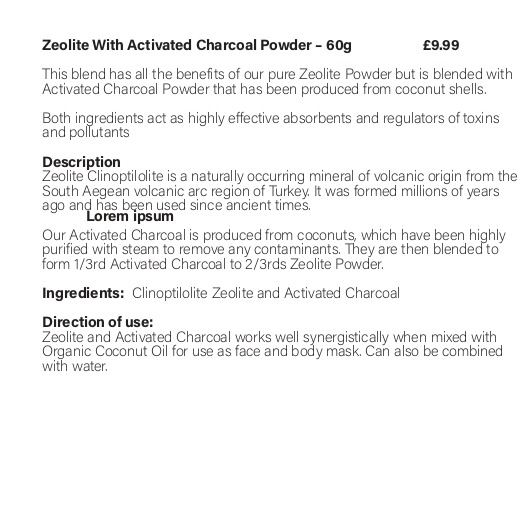 Zeolite With Activated Charcoal Powder - 60g